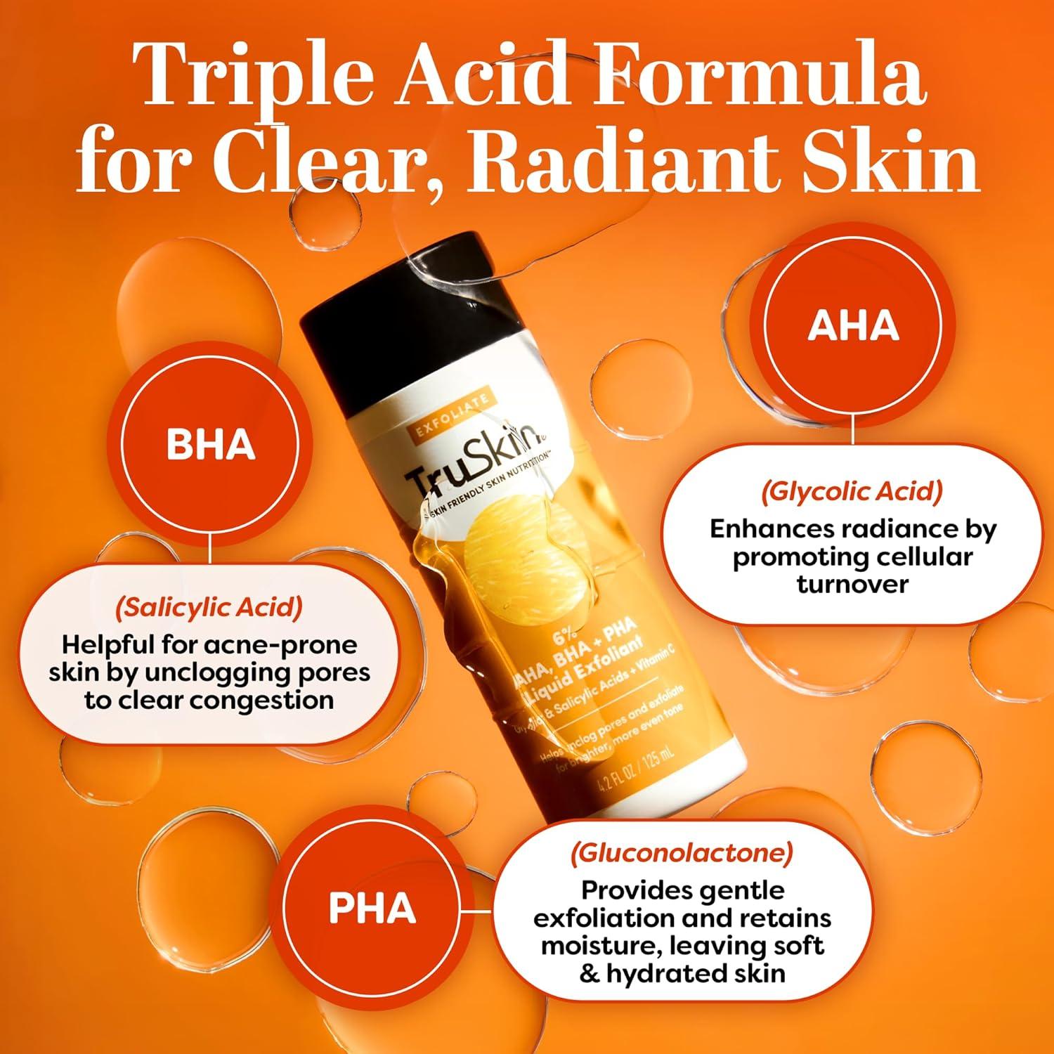 image:imageTruSkin BHA Liquid Exfoliant amp Toner PHA AHA BHA Gentle Exfoliator with Salicylic amp Glycolic Acid Vitamin C Improve Appearance of Tone amp Texture Unclog amp Minimize Look of Pores 42 fl oz