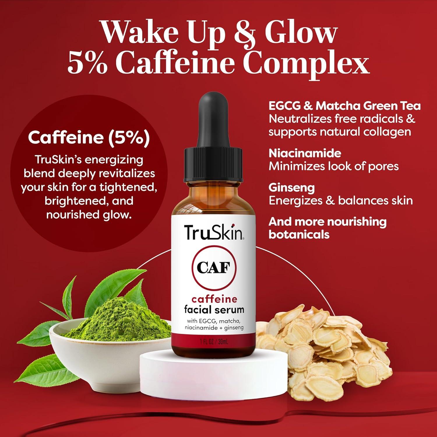 image:imageTruSkin Caffeine Face amp Eye Serum Energizing 5 Caffeine Serum with EGCG Niacinamide Matcha and Ginseng Improve Look of Under Eye Dark Circles and Puffiness 1 fl oz