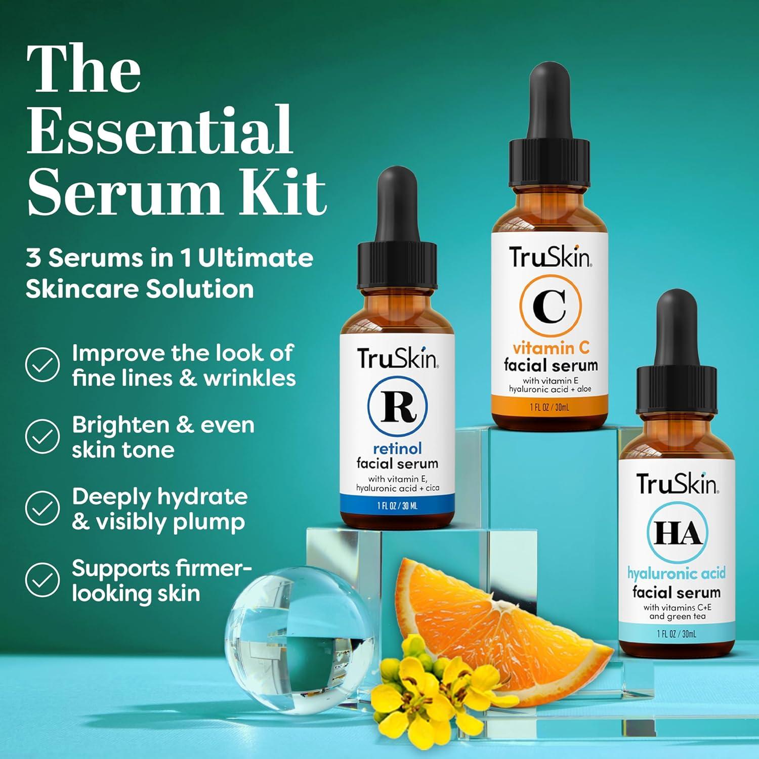 image:imageTruSkin Face Serum Trio Vitamin C Retinol amp Hyaluronic Acid AntiAging Serums for Face AM PM amp AllDay Skincare Routine Brightening Smoothing amp Hydrating Facial Serums 1 fl oz Each