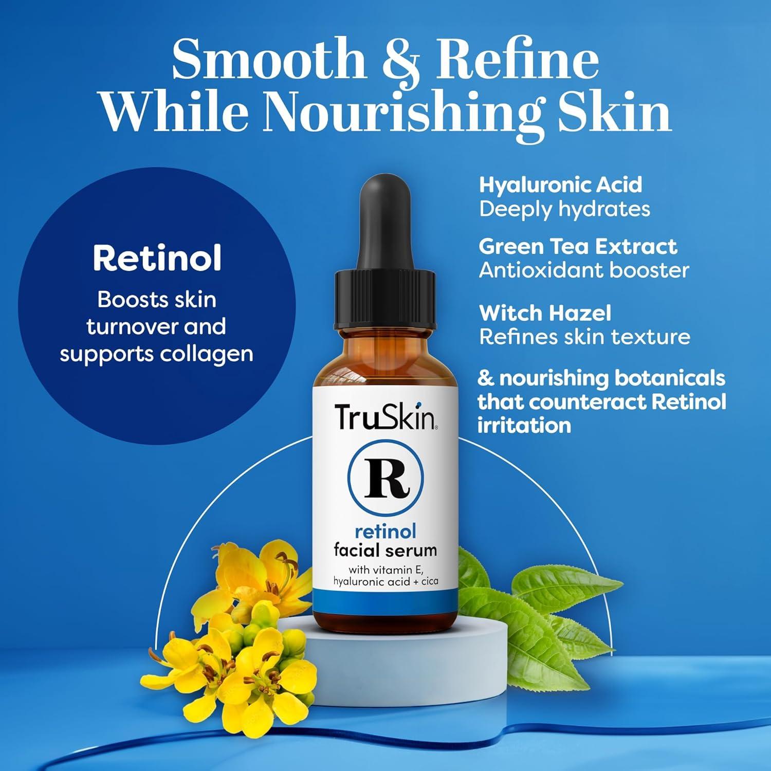image:imageTruSkin Retinol Serum for Face Gentle Skin Friendly AntiAging Retinoid with Hyaluronic Acid Cica amp Vitamin E Retinol Facial Serum for SmootherLooking Skin amp Improved Texture 2 Fl Oz2 Fl Oz Pack of 1