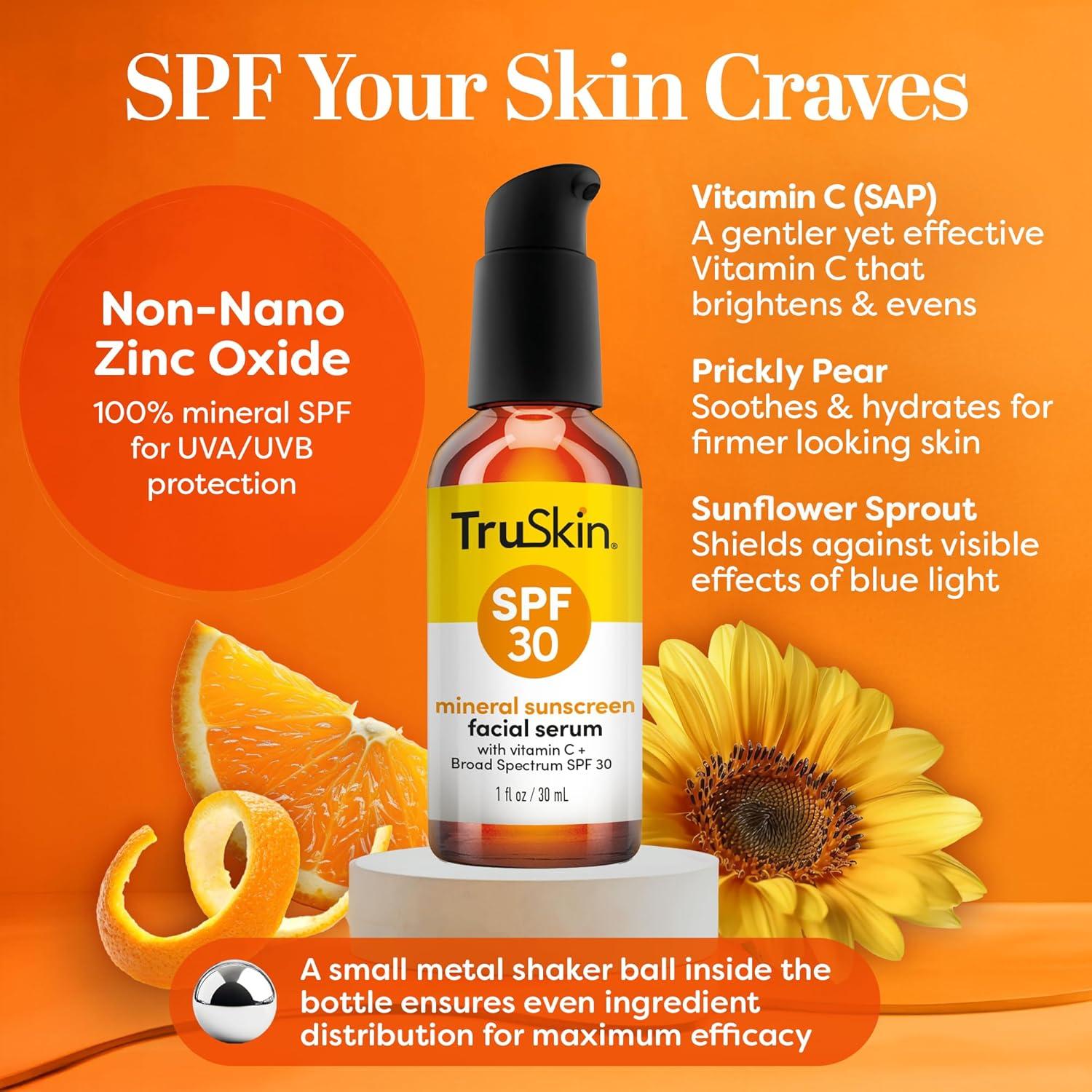 image:imageTruSkin Sunscreen Serum for Face SPF 30 Universal Tinted Mineral Sunscreen Face Serum Lightweight Transparent Finish Zinc Oxide Vitamin C Hyaluronic Acid Ceramides All Skin Types 1 fl oz