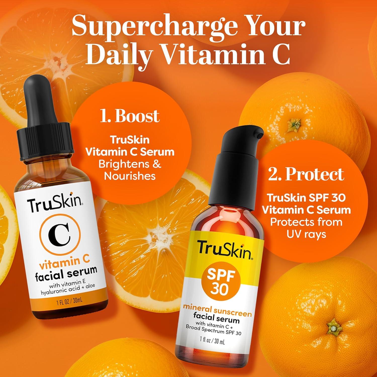 image:imageTruSkin Sunscreen Serum for Face SPF 30 Universal Tinted Mineral Sunscreen Face Serum Lightweight Transparent Finish Zinc Oxide Vitamin C Hyaluronic Acid Ceramides All Skin Types 1 fl oz