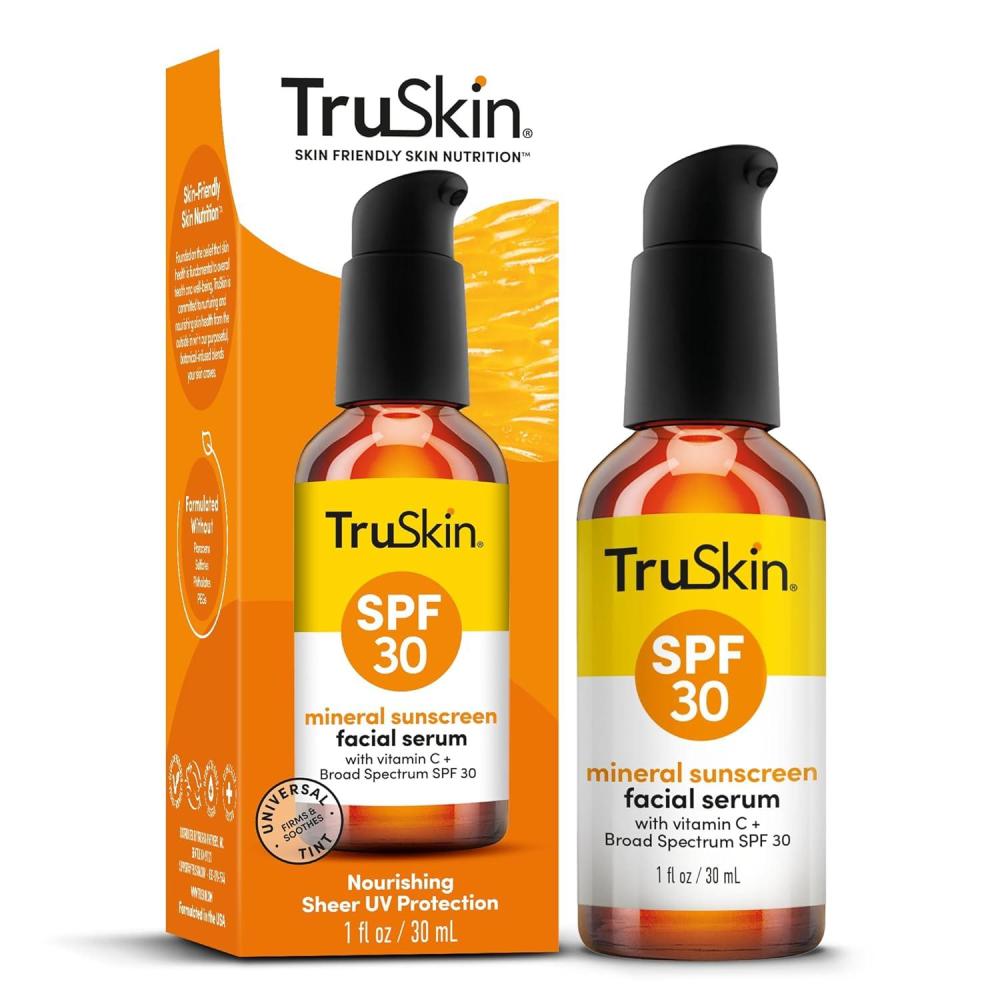 image:imageTruSkin Sunscreen Serum for Face SPF 30 Universal Tinted Mineral Sunscreen Face Serum Lightweight Transparent Finish Zinc Oxide Vitamin C Hyaluronic Acid Ceramides All Skin Types 1 fl oz