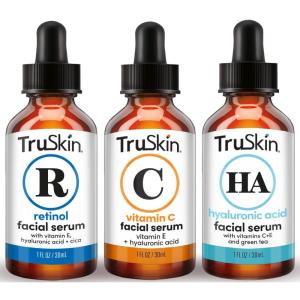 TruSkin Face Serum Trio – Vitamin C, Retinol & Hyaluronic Acid Anti-Aging Serums for Face – AM, PM & All-Day Skincare Routine – Brightening, Smoothing & Hydrating Facial Serums, 1 fl oz Each
