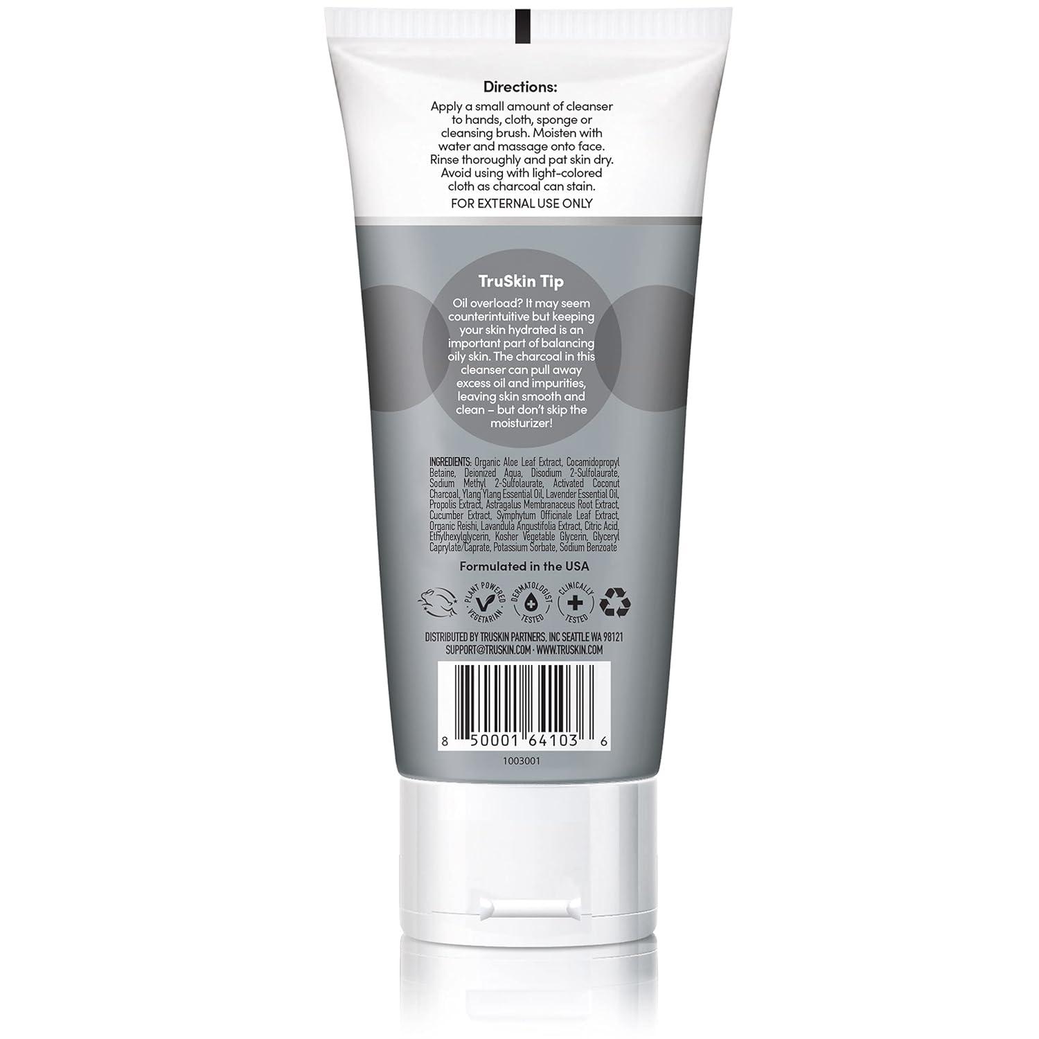 image:imageTruSkin Charcoal Cleanser Facial Cleanser with Activated Charcoal Reishi Mushroom and Ylang Ylang Blossom Skin Care Made to Balance Detoxify and Cleanse Deeply for Overall Skin Health 4 fl oz