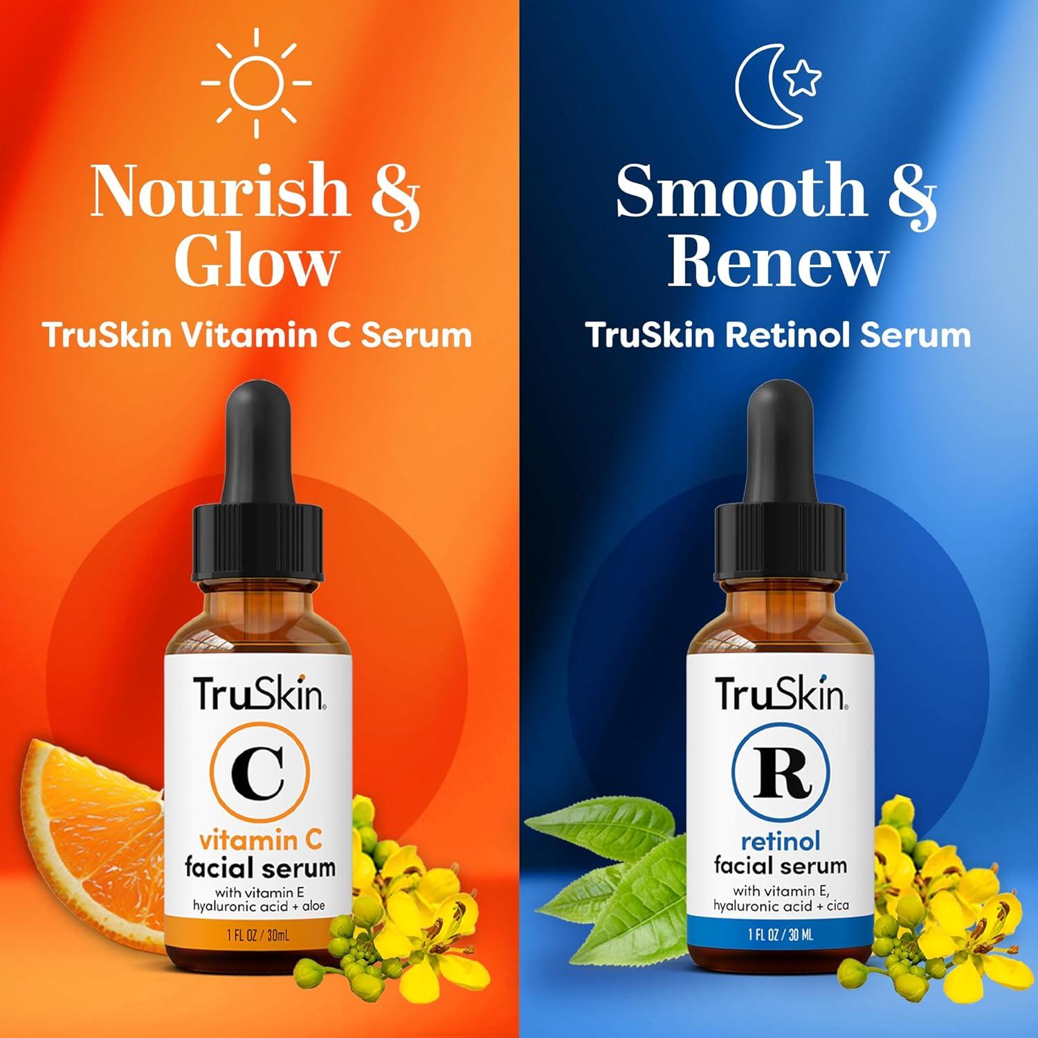 image:imageTruSkin Face Serum Duo Vitamin C Serum amp Retinol Serum for Face AM amp PM Anti Aging Skincare Routine Brightening amp Smoothing Facial Serums 1 fl oz Each