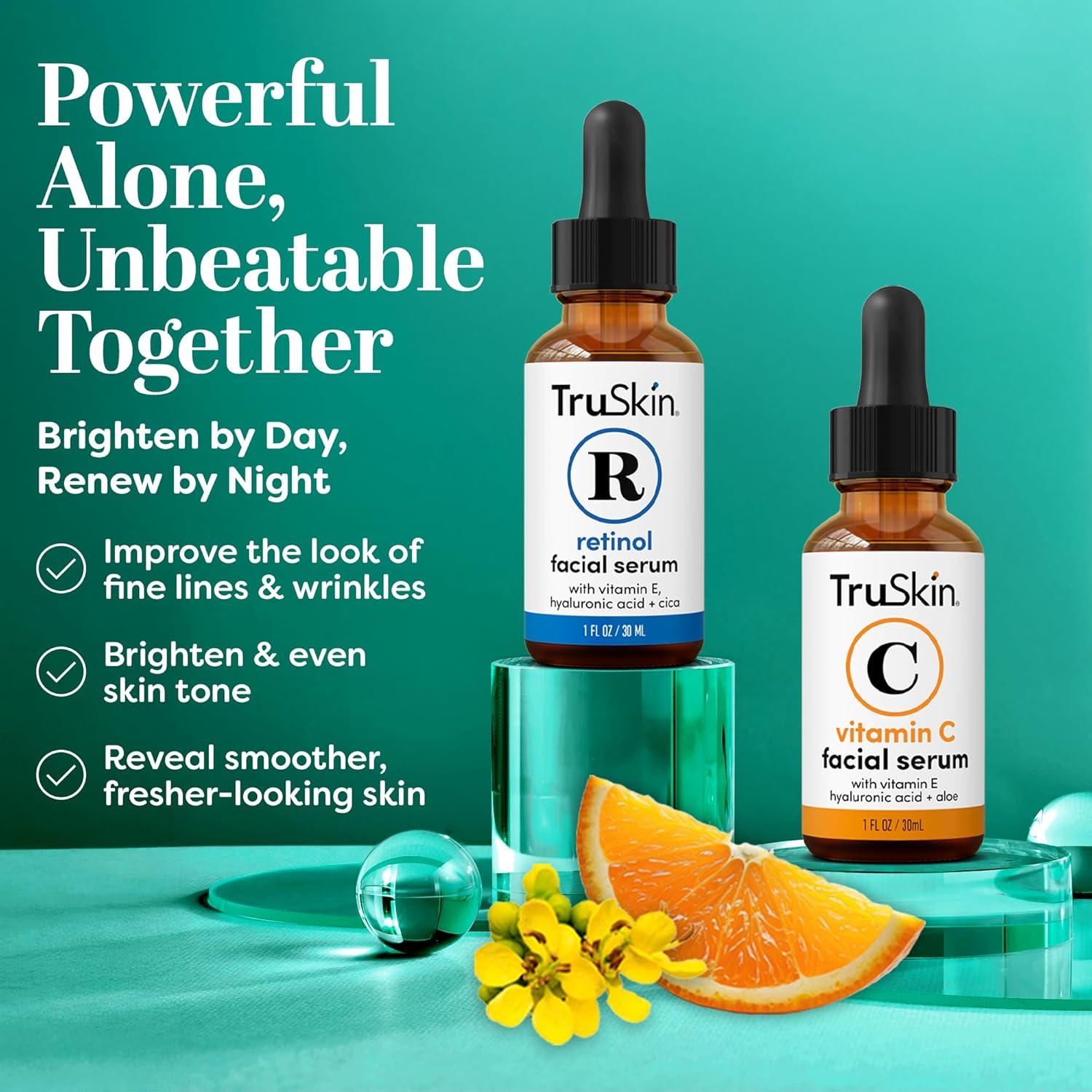 image:imageTruSkin Face Serum Duo Vitamin C Serum amp Retinol Serum for Face AM amp PM Anti Aging Skincare Routine Brightening amp Smoothing Facial Serums 1 fl oz Each