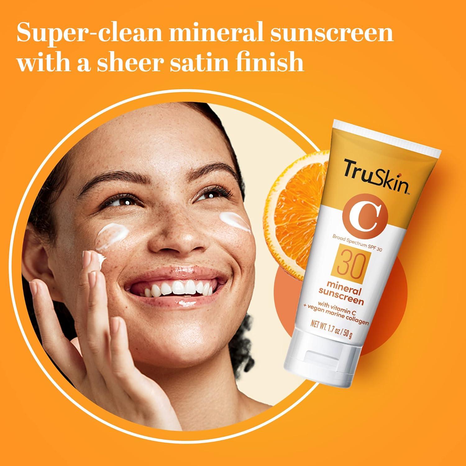 image:imageTruSkin Mineral Sunscreen SPF 30 Broad Spectrum Mineral Sunscreen for Face with Zinc Oxide Vitamin C amp Vegan Marine Collagen Lightweight SPF for Sensitive Skin 17 fl oz