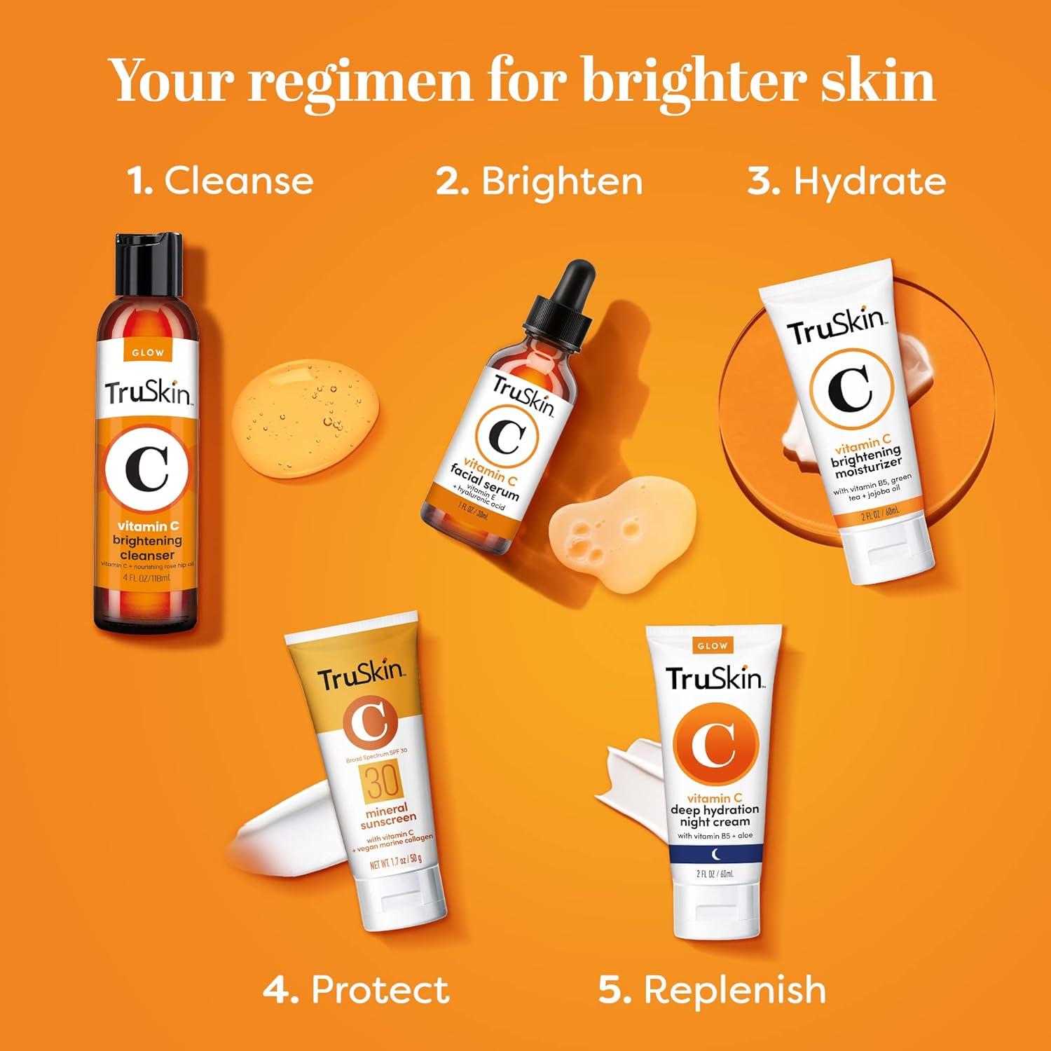 image:imageTruSkin Mineral Sunscreen SPF 30 Broad Spectrum Mineral Sunscreen for Face with Zinc Oxide Vitamin C amp Vegan Marine Collagen Lightweight SPF for Sensitive Skin 17 fl oz