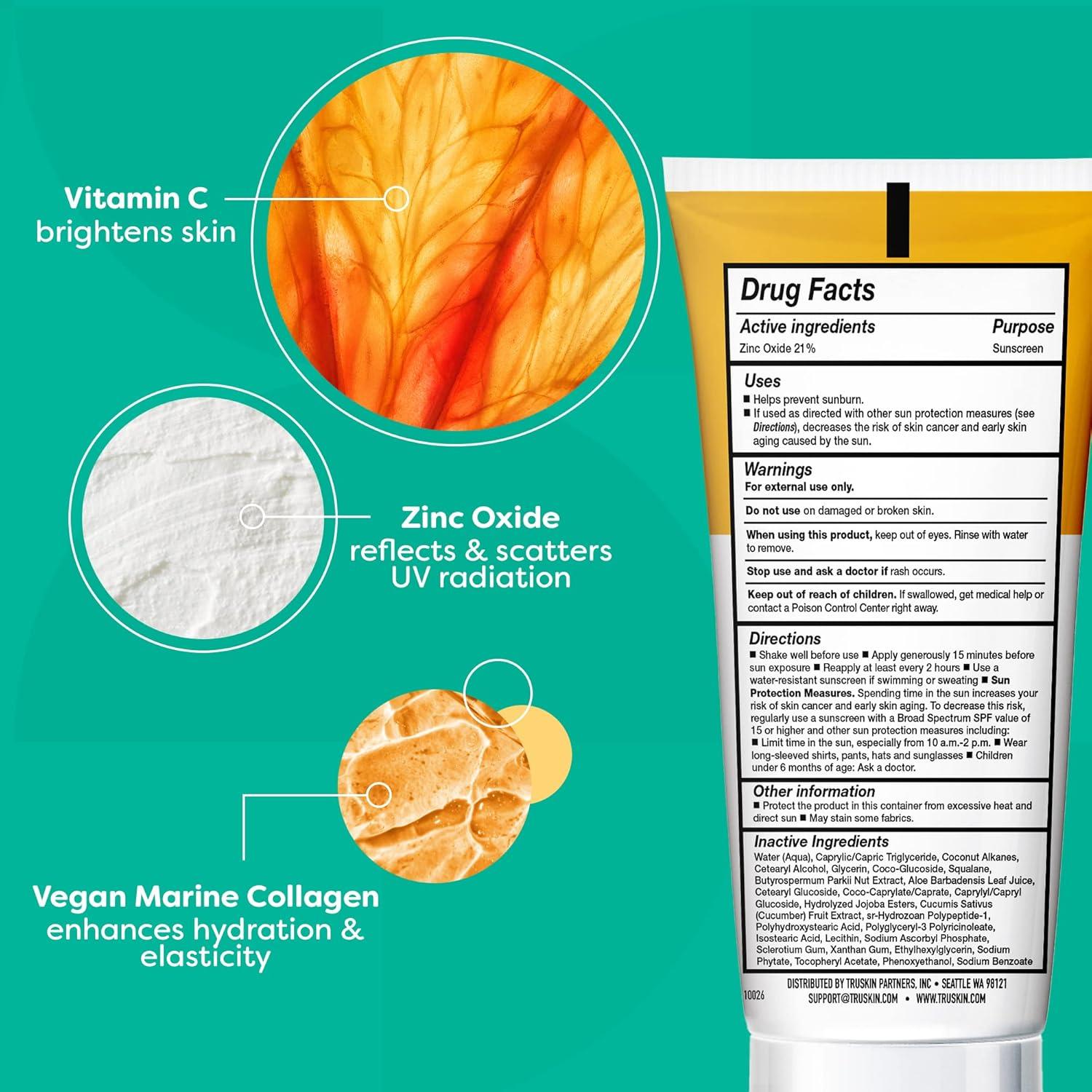 image:imageTruSkin Mineral Sunscreen SPF 30 Broad Spectrum Mineral Sunscreen for Face with Zinc Oxide Vitamin C amp Vegan Marine Collagen Lightweight SPF for Sensitive Skin 17 fl oz
