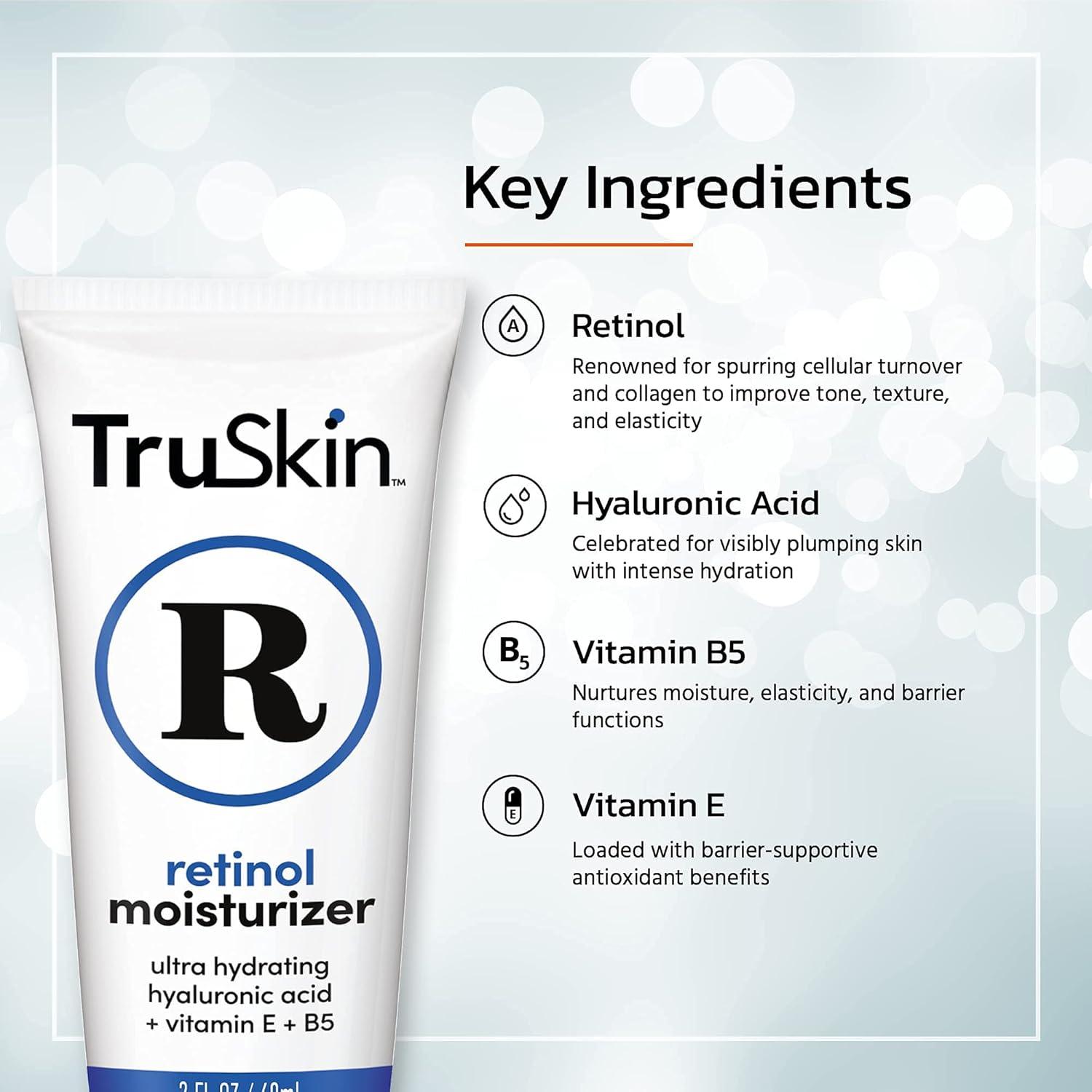 image:imageTruSkin Retinol Face Moisturizer Powerful AntiAging Moisturizer for Women with Hyaluronic Acid amp Vitamin E Retinol Cream for Face for YouthfulLooking Appearance 4 fl oz2 Fl Oz Pack of 1