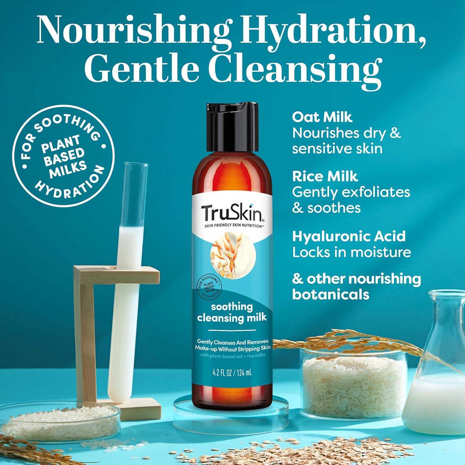 image:imageTruSkin Soothing Cleansing Milk Gentle Facial Cleanser with Rice amp Oat Milk Hyaluronic Acid Removes MakeUp Without Stripping Sensitive SkinCleansing Milk