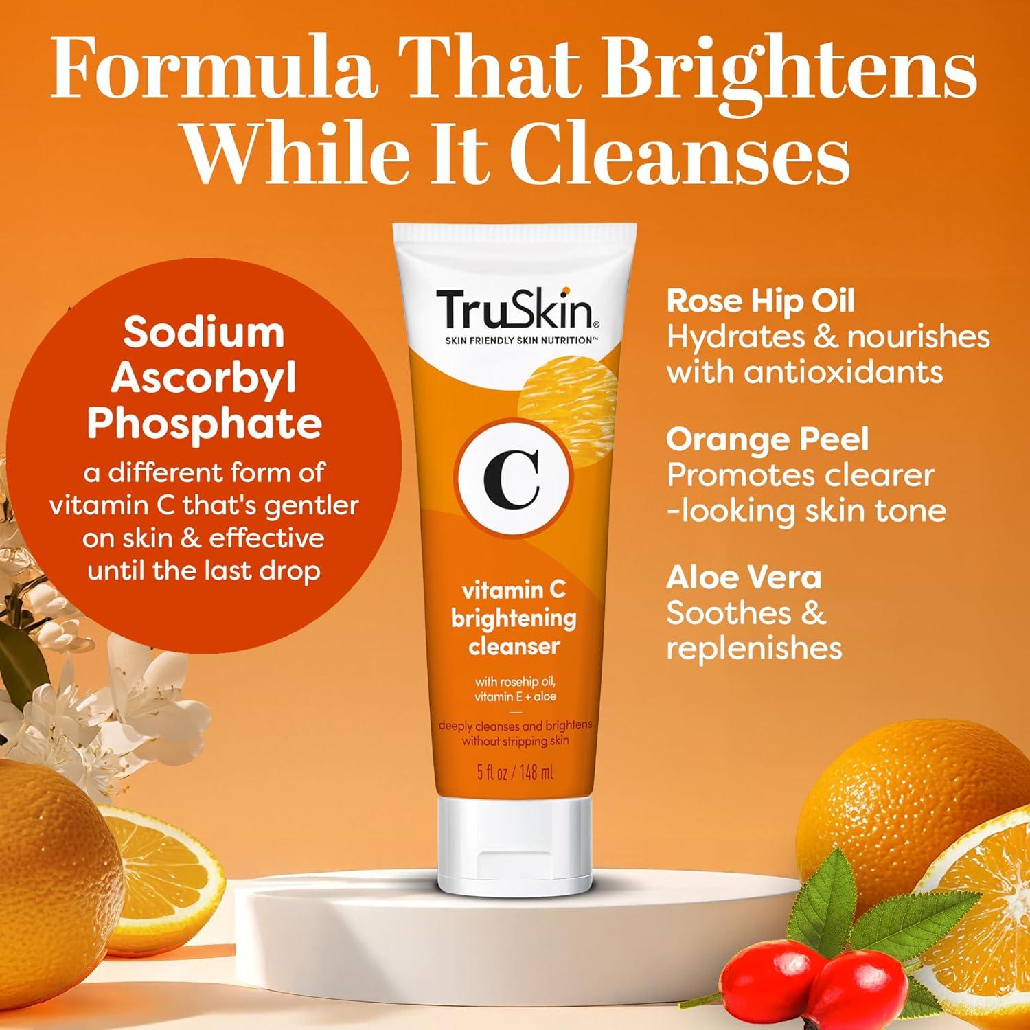 image:imageTruSkin Vitamin C Cleanser for Face Brightening Face Wash with Vitamins C amp E Rosehip Oil Aloe Vera and MSM Deep Clean and Refresh for Radiant HealthyLooking Skin 4 fl oz5 Fl Oz Pack of 1