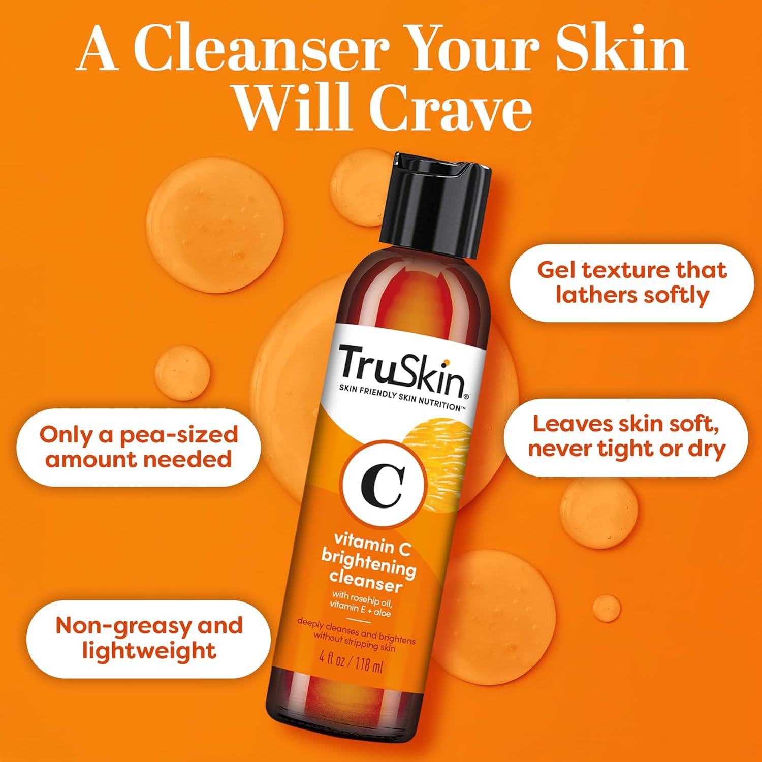 image:imageTruSkin Vitamin C Cleanser for Face Brightening Face Wash with Vitamins C amp E Rosehip Oil Aloe Vera and MSM Deep Clean and Refresh for Radiant HealthyLooking Skin 4 fl oz4 Fl Oz Pack of 1