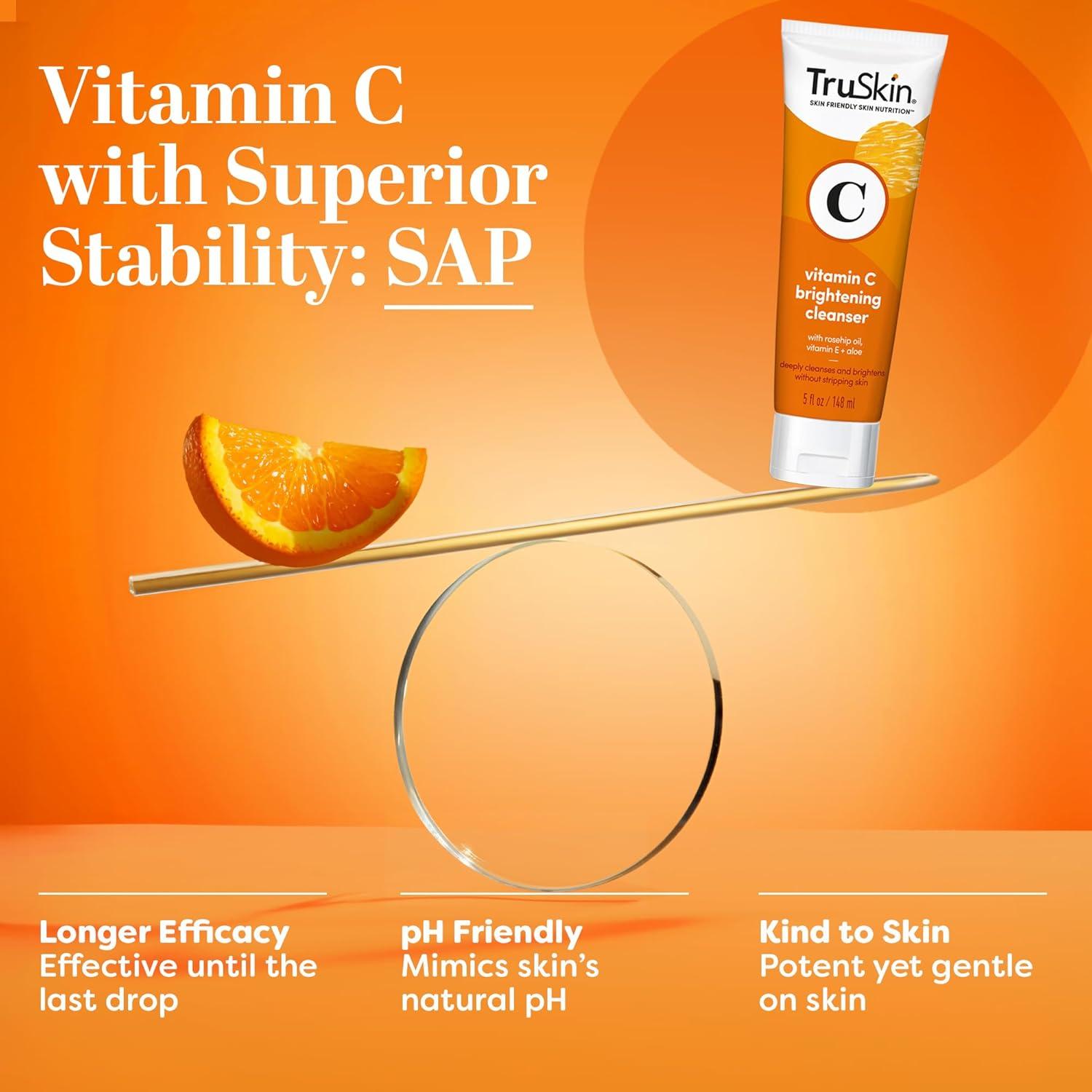 image:imageTruSkin Vitamin C Cleanser for Face Brightening Face Wash with Vitamins C amp E Rosehip Oil Aloe Vera and MSM Deep Clean and Refresh for Radiant HealthyLooking Skin 4 fl oz5 Fl Oz Pack of 1