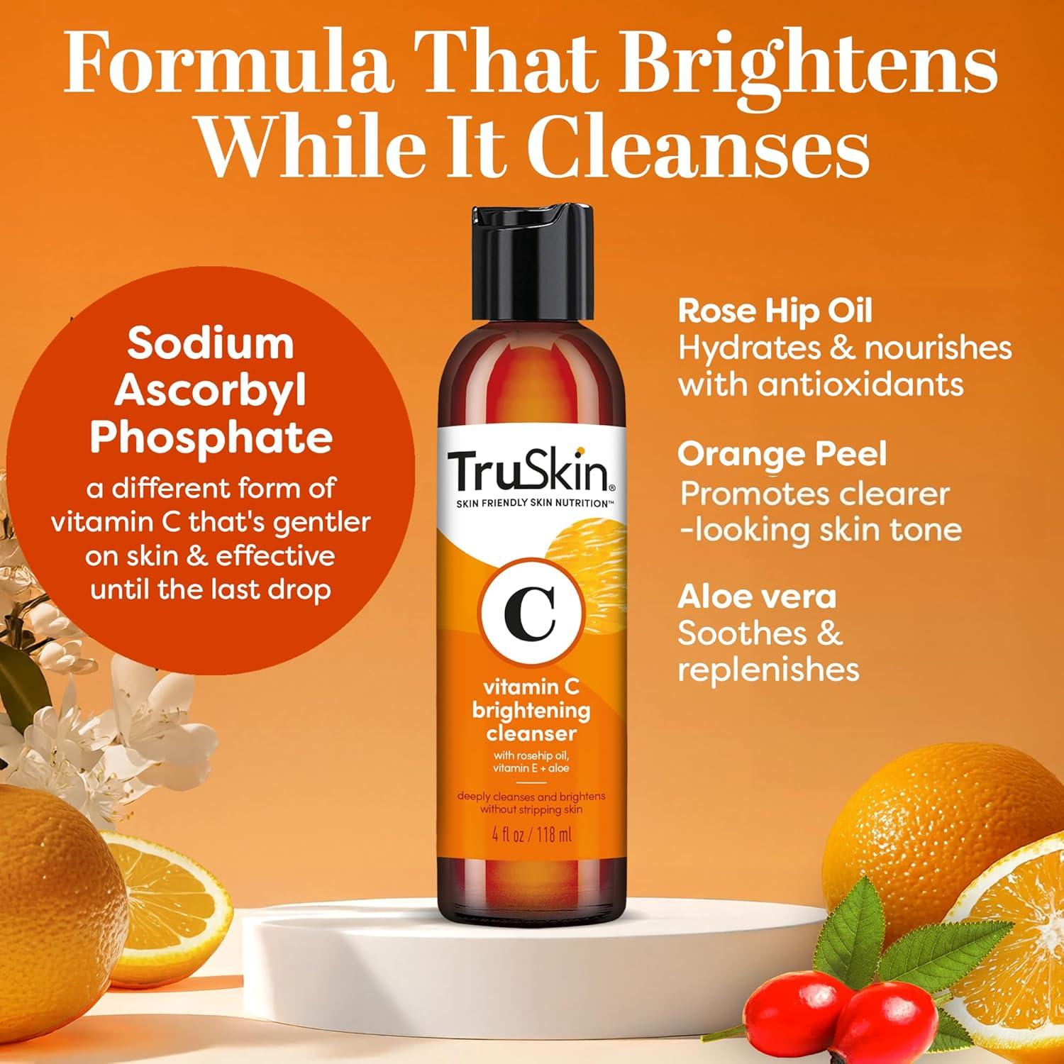 image:imageTruSkin Vitamin C Cleanser for Face Brightening Face Wash with Vitamins C amp E Rosehip Oil Aloe Vera and MSM Deep Clean and Refresh for Radiant HealthyLooking Skin 4 fl oz4 Fl Oz Pack of 1