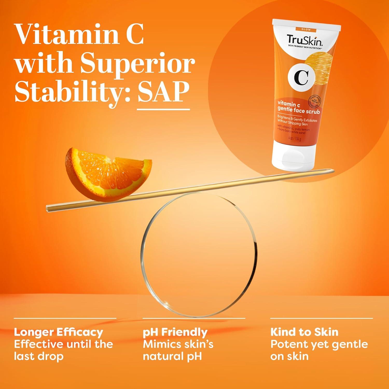 image:imageTruSkin Vitamin C Gentle Face Scrub Brightening Daily Face Exfoliator for All Skin Types Softens amp Smooths Skin with Vitamin C Yuzu Lemon and Exfoliating Bora Bora White Sand 4 Fl Oz