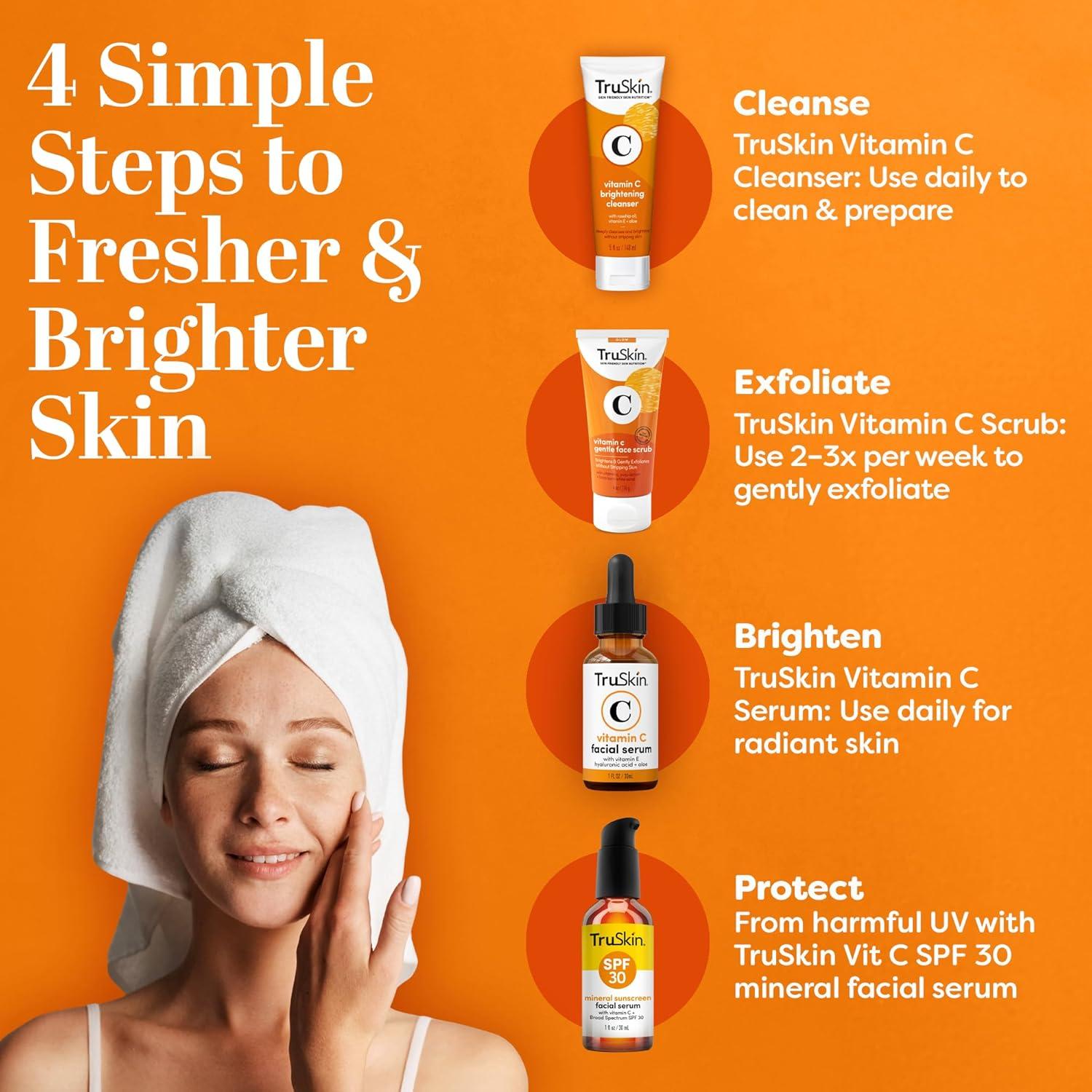 image:imageTruSkin Vitamin C Gentle Face Scrub Brightening Daily Face Exfoliator for All Skin Types Softens amp Smooths Skin with Vitamin C Yuzu Lemon and Exfoliating Bora Bora White Sand 4 Fl Oz