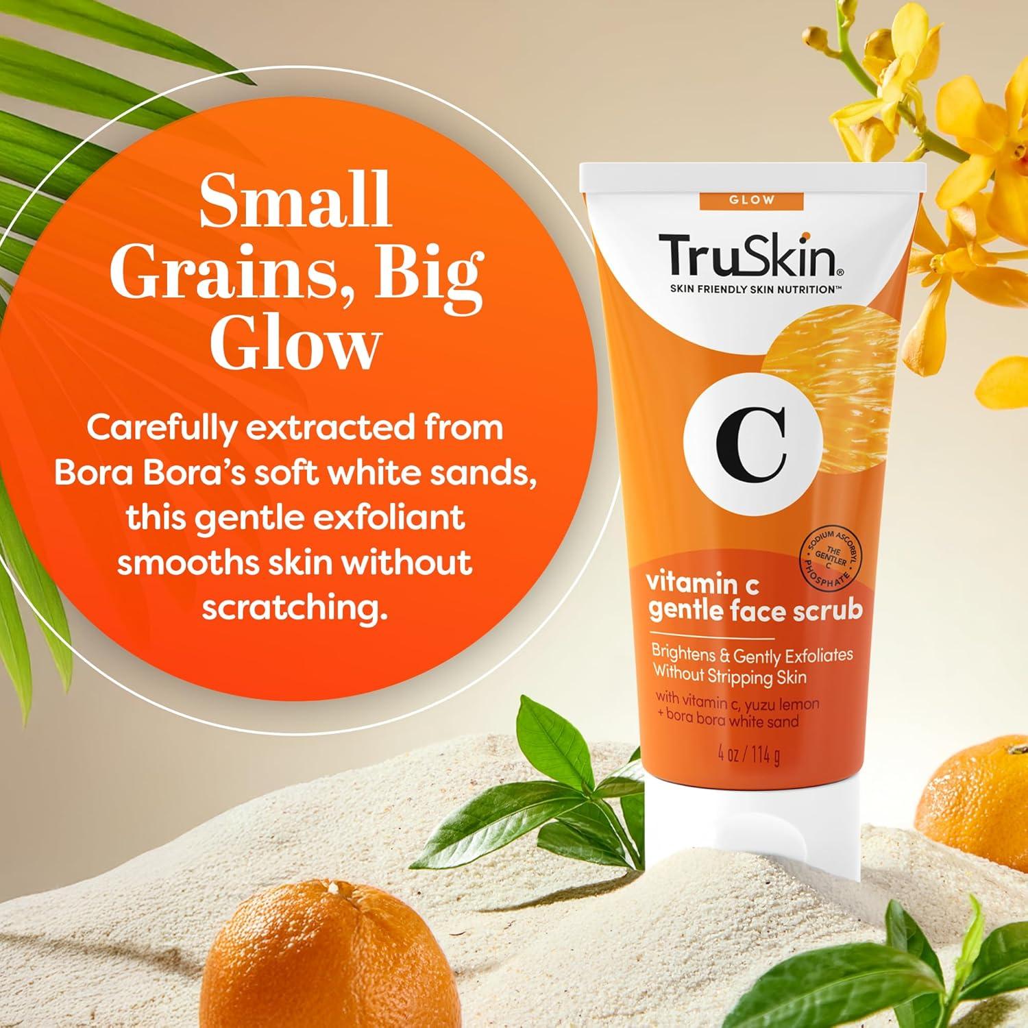 image:imageTruSkin Vitamin C Gentle Face Scrub Brightening Daily Face Exfoliator for All Skin Types Softens amp Smooths Skin with Vitamin C Yuzu Lemon and Exfoliating Bora Bora White Sand 4 Fl Oz