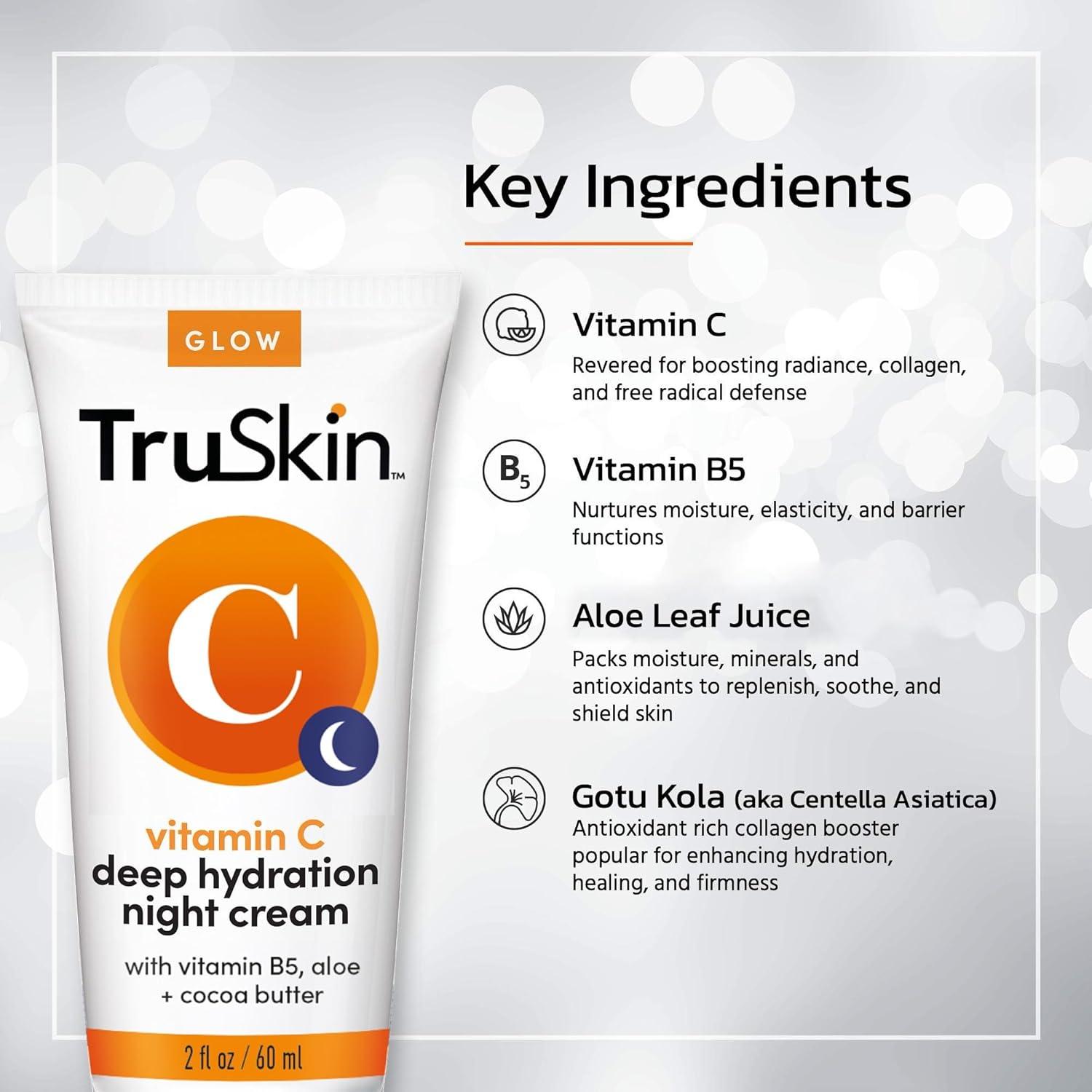 image:imageTruSkin Vitamin C Night Cream Skins Natural Collagen Supporting Blend with Cocoa Butter Vitamin B5 Botanical Essential Oils Brightening and Hydrating Face amp Neck FirmerFeeling Skin 2 fl oz
