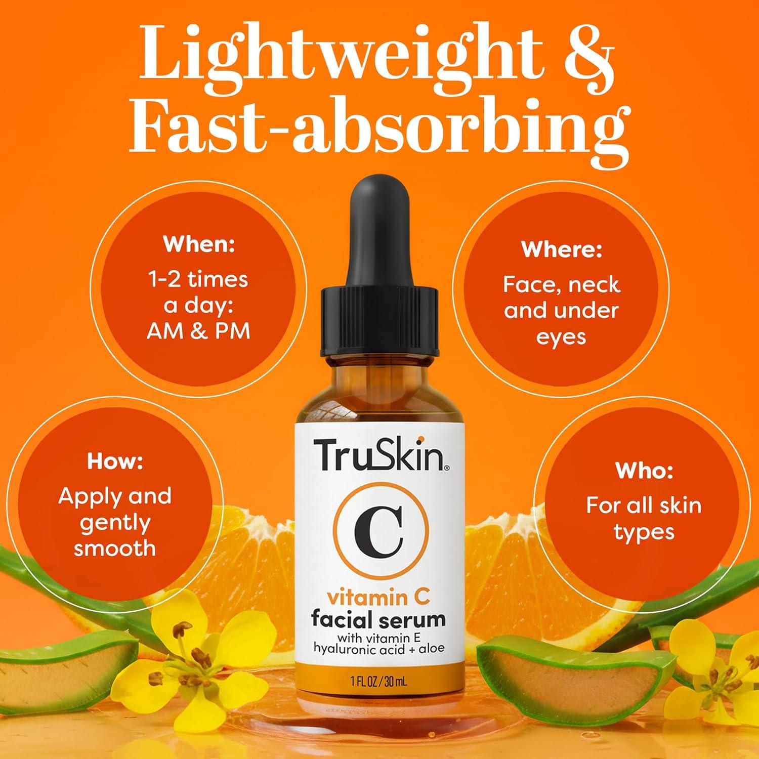 image:imageTruSkin Vitamin C Serum for Face Anti Aging Face Serum with Hyaluronic Acid amp Vitamin E Brightening Formula for Improving Appearance of Dark Spots Fine Lines amp Wrinkles All Skin Types 1 fl oz1 Fl Oz Pack of 1