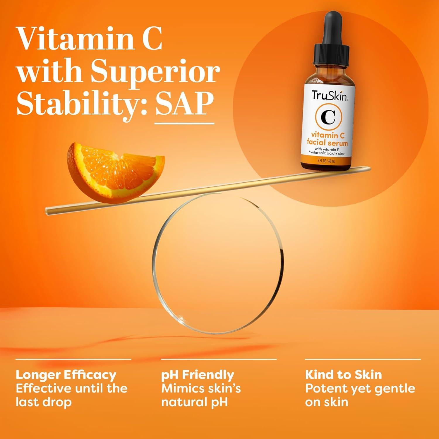 image:imageTruSkin Vitamin C Serum for Face Anti Aging Face Serum with Hyaluronic Acid amp Vitamin E Brightening Formula for Improving Appearance of Dark Spots Fine Lines amp Wrinkles All Skin Types 1 fl oz2 Fl Oz Pack of 1