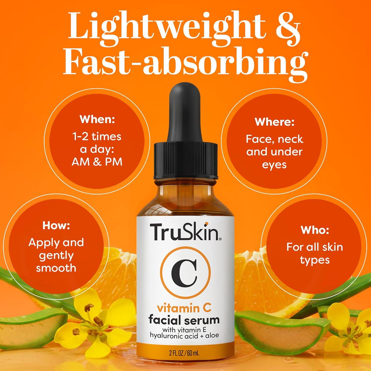 image:imageTruSkin Vitamin C Serum for Face Anti Aging Face Serum with Hyaluronic Acid amp Vitamin E Brightening Formula for Improving Appearance of Dark Spots Fine Lines amp Wrinkles All Skin Types 1 fl oz2 Fl Oz Pack of 1