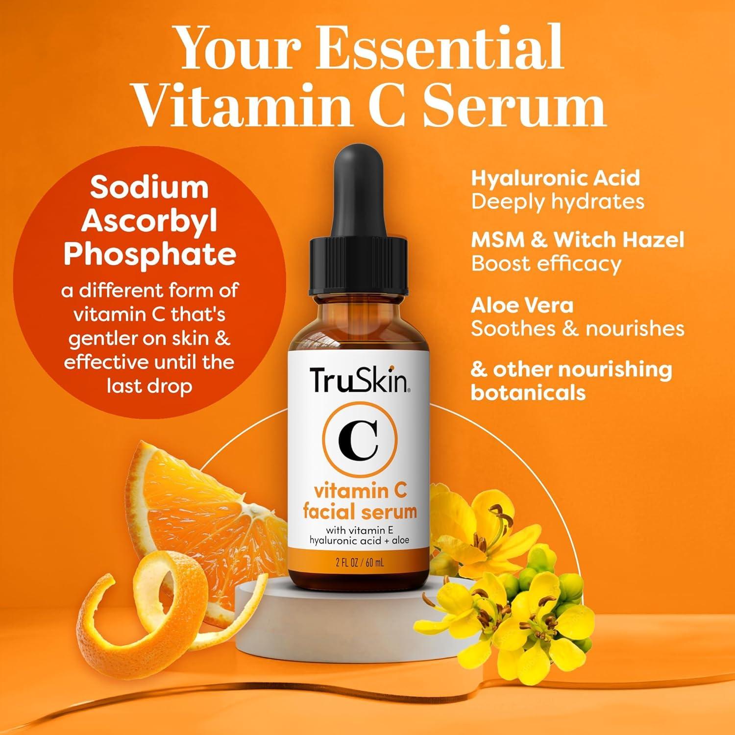 image:imageTruSkin Vitamin C Serum for Face Anti Aging Face Serum with Hyaluronic Acid amp Vitamin E Brightening Formula for Improving Appearance of Dark Spots Fine Lines amp Wrinkles All Skin Types 1 fl oz2 Fl Oz Pack of 1