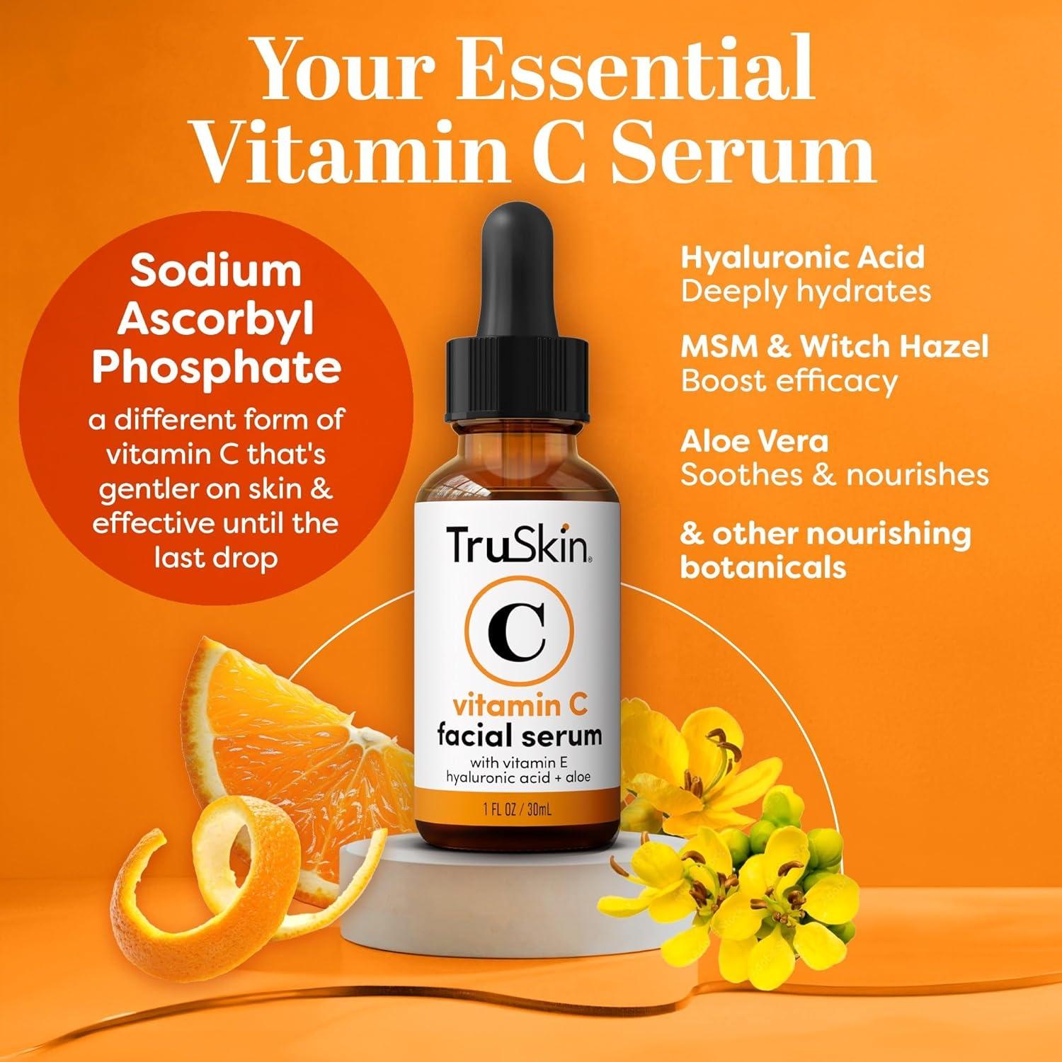 image:imageTruSkin Vitamin C Serum for Face Anti Aging Face Serum with Hyaluronic Acid amp Vitamin E Brightening Formula for Improving Appearance of Dark Spots Fine Lines amp Wrinkles All Skin Types 1 fl oz1 Fl Oz Pack of 1