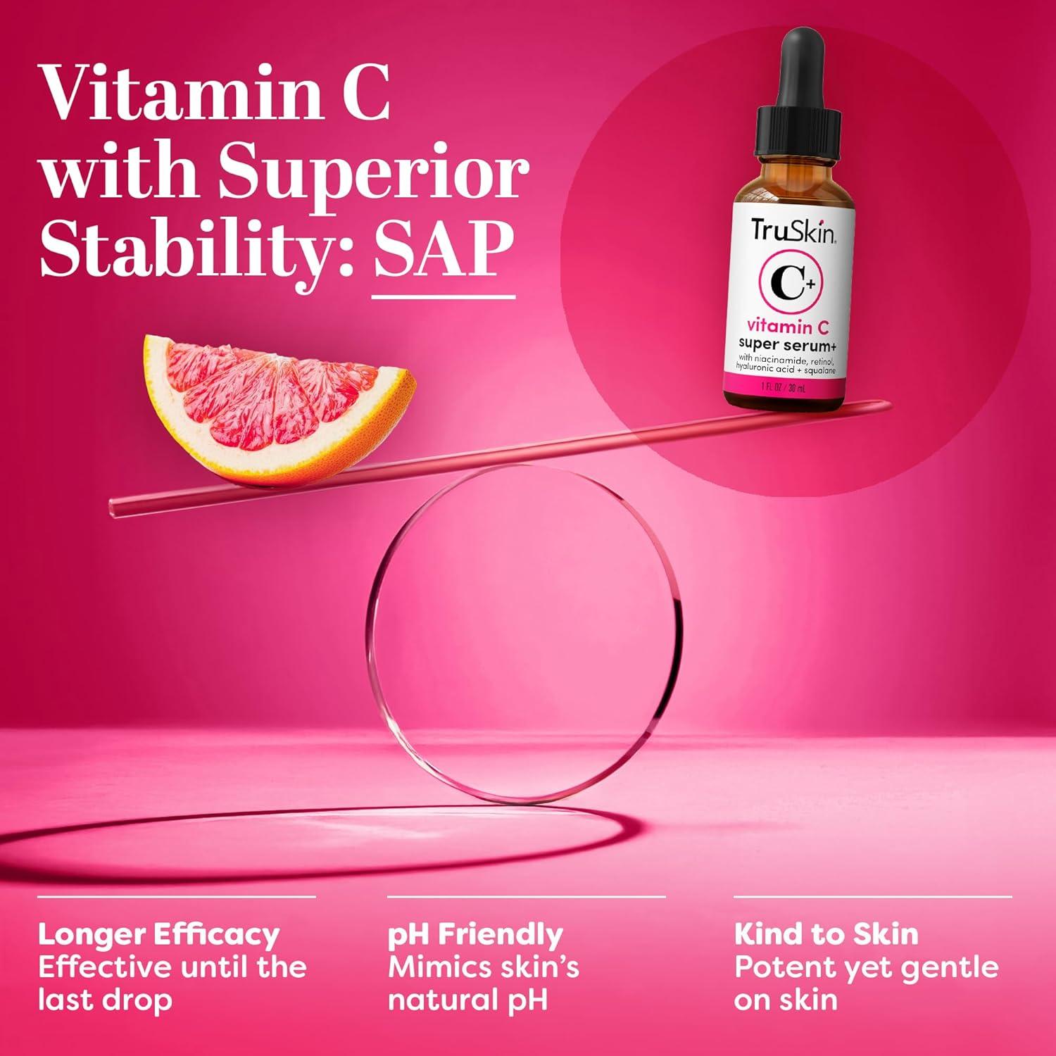image:imageTruSkin Vitamin C Super Serum for Face AllinOne AntiAging Serum with Vitamin C Retinol Niacinamide Hyaluronic Acid amp Squalane Improve Appearance of Dark Spots Firmness amp Texture 2 Fl Oz1 Fl Oz Pack of 1