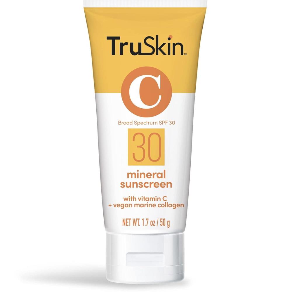 image:imageTruSkin Mineral Sunscreen SPF 30 Broad Spectrum Mineral Sunscreen for Face with Zinc Oxide Vitamin C amp Vegan Marine Collagen Lightweight SPF for Sensitive Skin 17 fl oz